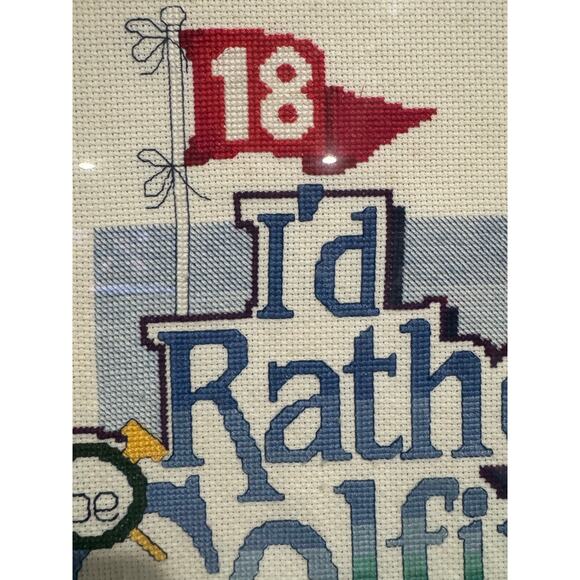 I'd Rather e Golfing Framed Cross Stitch Piece - Picture 3 of 4